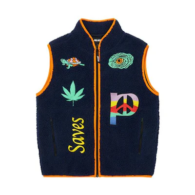PALACE FW22 Jesus Giet Navy Cartoon Embroidered Zip Vest Unisex Navy Blue PAL-FW22-309