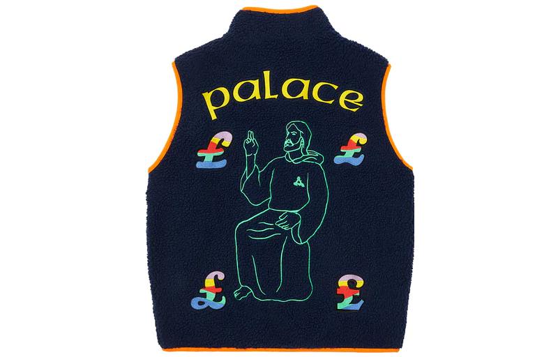 Lookbook PALACE FW22 耶稣卡通刺绣海军蓝拉链马甲 男女同款 PAL-FW22-309