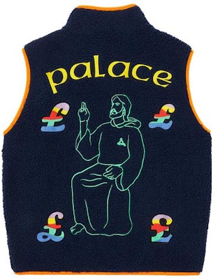 PALACE FW22 耶稣卡通刺绣海军蓝拉链马甲 男女同款 PAL-FW22-309 Lookbook PALACE FW22 耶稣卡通刺绣海军蓝拉链马甲 男女同款 PAL-FW22-309