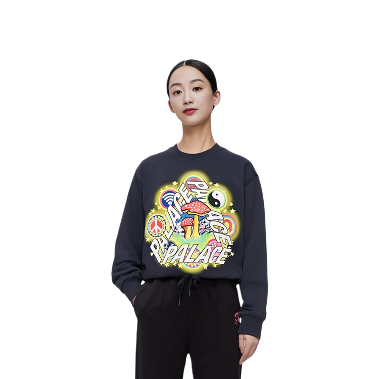 Shop Palace FW22 Logo Print Casual Navy Pullover Sweatshirt Unisex Fit P23CW036