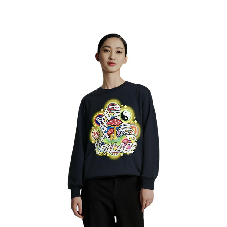 Purchase Palace FW22 Logo Print Casual Navy Pullover Sweatshirt Unisex Fit P23CW036