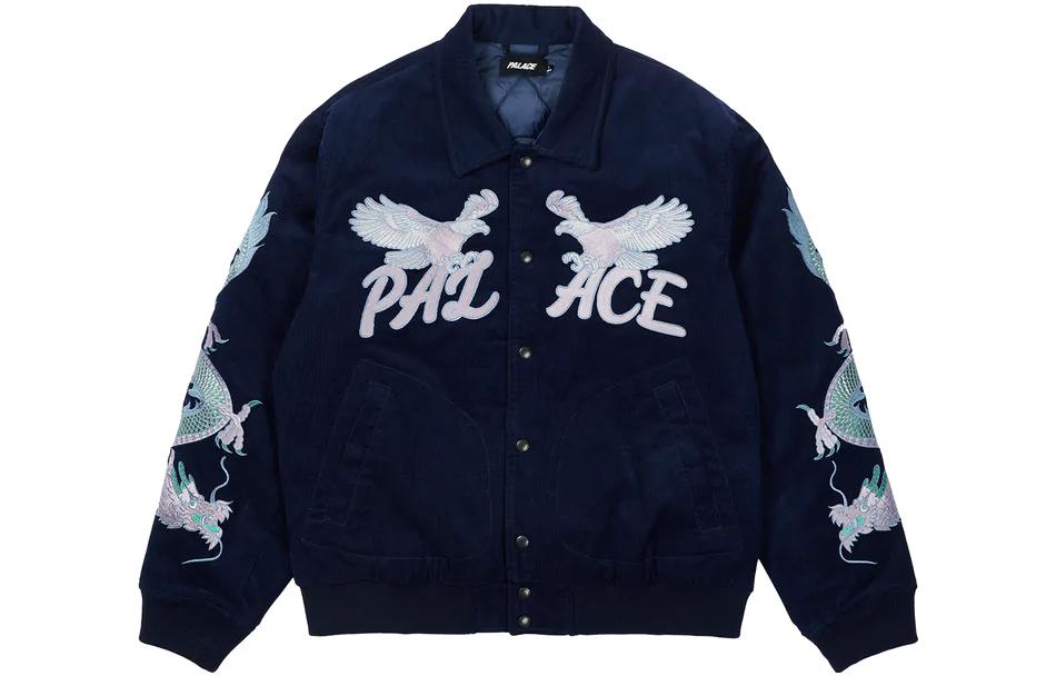 PALACE FW22 Navy Double Dragon Tour Jacket Unisex with Logo and Dragon-Eagle Print. P23JK176
