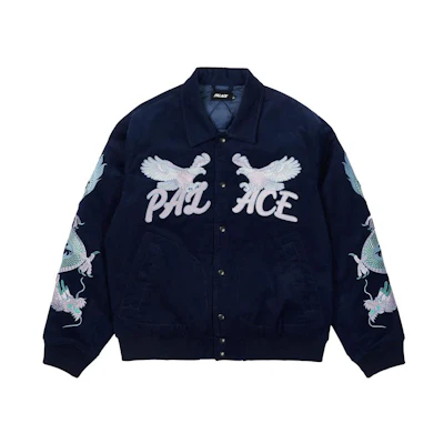 PALACE FW22 Navy Double Dragon Tour Jacket Unisex with Logo and Dragon-Eagle Print. P23JK176