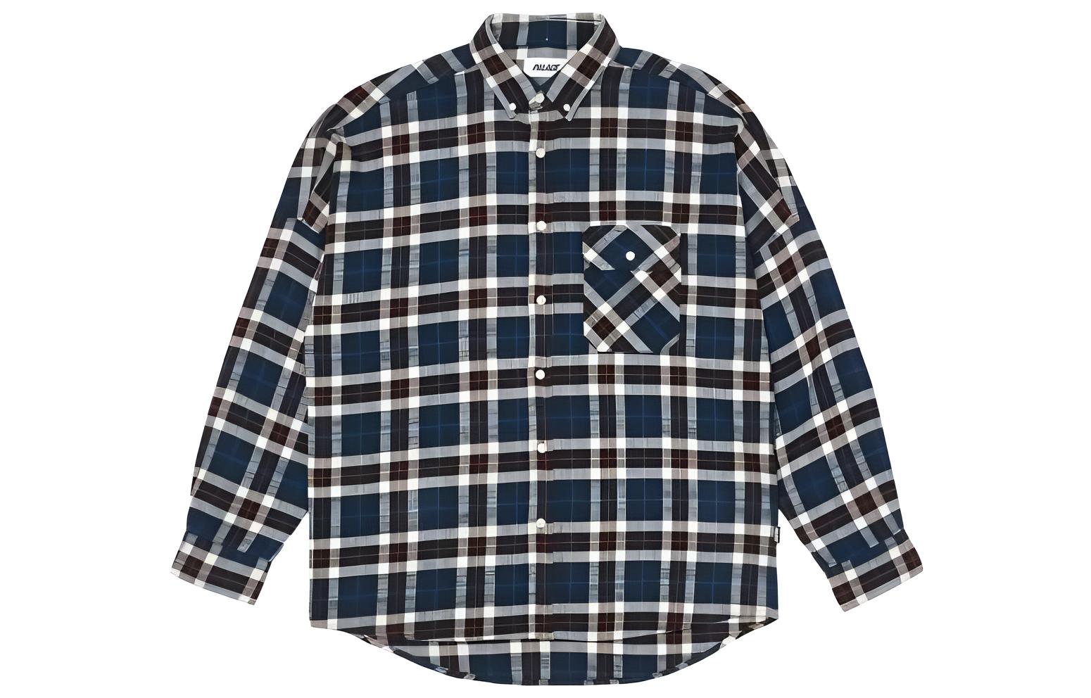 PALACE FW22 Navy Flannel Drop Shoulder Plaid Shirt with Chest Pocket . P23SHT070