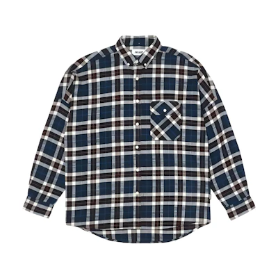 PALACE FW22 Navy Flannel Drop Shoulder Plaid Shirt with Chest Pocket . P23SHT070