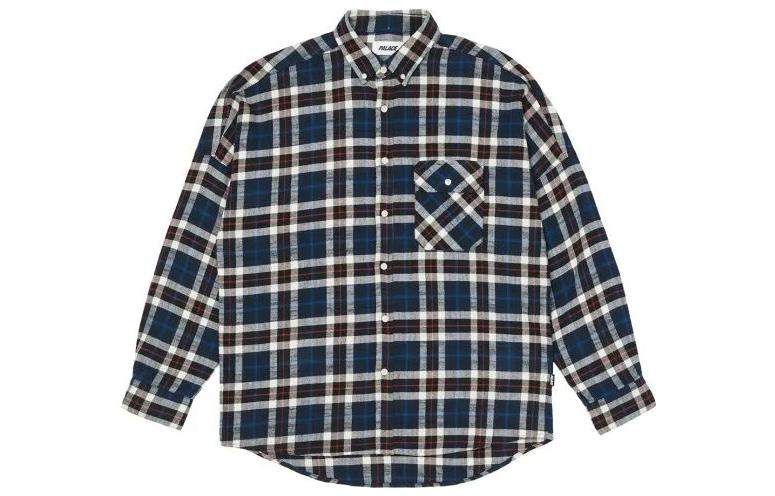 Order PALACE FW22 네이비 체크 오버핏 플란넬 셔츠 가슴 포켓. P23SHT070