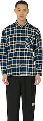 PALACE FW22 네이비 체크 오버핏 플란넬 셔츠 가슴 포켓. P23SHT070 Shop PALACE FW22 네이비 체크 오버핏 플란넬 셔츠 가슴 포켓. P23SHT070
