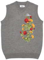 PALACE FW22 Rose Knit Vest Grey Unisex Floral Embroidery V-Neck Sleeveless. P23KW010 PALACE FW22 Rose Knit Vest Grey Unisex Floral Embroidery V-Neck Sleeveless. P23KW010
