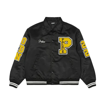 PALACE FW22 Satin Varsity Jacket Black Letter Logo Black长款夹克 P23JK023