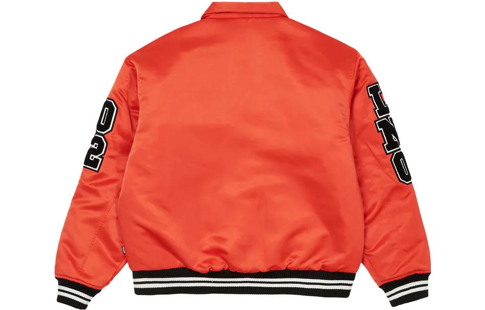 Lookbook PALACE FW22 Satin Varsity Jacket Orange Logo Embroidered  Jacket Orange. P23JK025