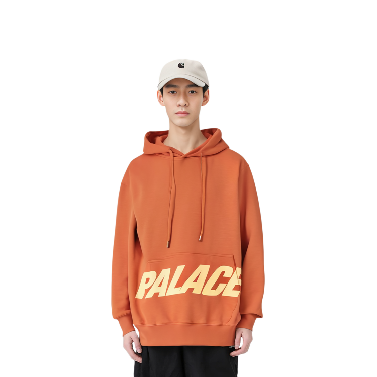 Shop Palace FW22 Slub Pocket Logo Print Hoodie Rust Orange Sweatshirt P23C3130
