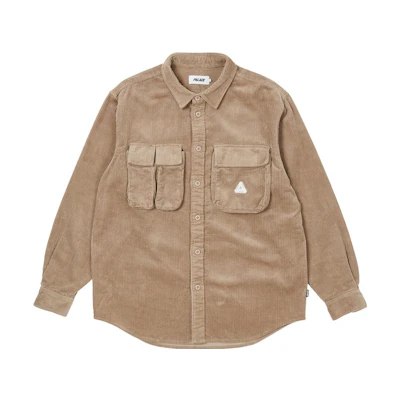 PALACE FW22 Stone Logo Cargo Cord Shirt Khaki Long Sleeve Unisex Button-Up. P23SHT073