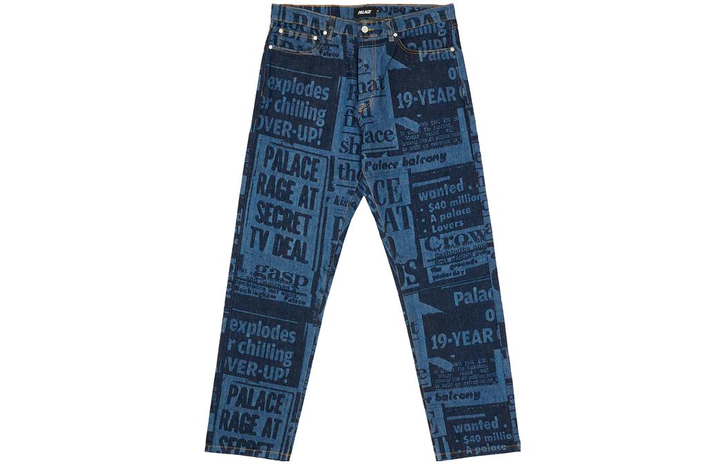 PALACE FW22 Tabloid Denim Jeans Blue All-Over Print Straight Unisex P23T014