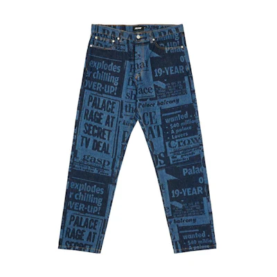 PALACE FW22 Tabloid Denim Jeans Blue All-Over Print Straight Unisex P23T014
