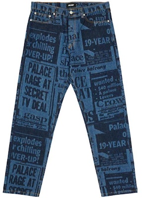 PALACE FW22 Tabloid Jeans Denim Biru Motif All-Over Straight Unisex P23T014 Order PALACE FW22 Tabloid Jeans Denim Biru Motif All-Over Straight Unisex P23T014