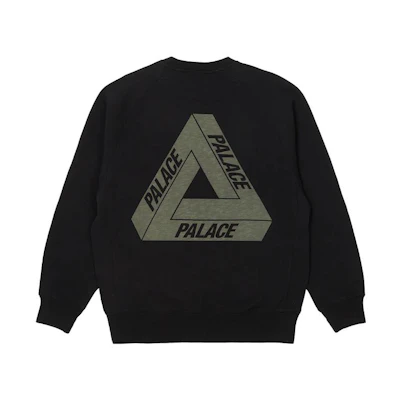 PALACE FW22 Tri-Ferg Slub Crew Neck Sweatshirt Black Triangular Print. P23CS139