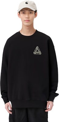 PALACE FW22 Tri-Ferg Slub Crew Neck Sweatshirt Black Triangular Print. P23CS139 Details for PALACE FW22 Tri-Ferg Slub Crew Neck Sweatshirt Black Triangular Print. P23CS139