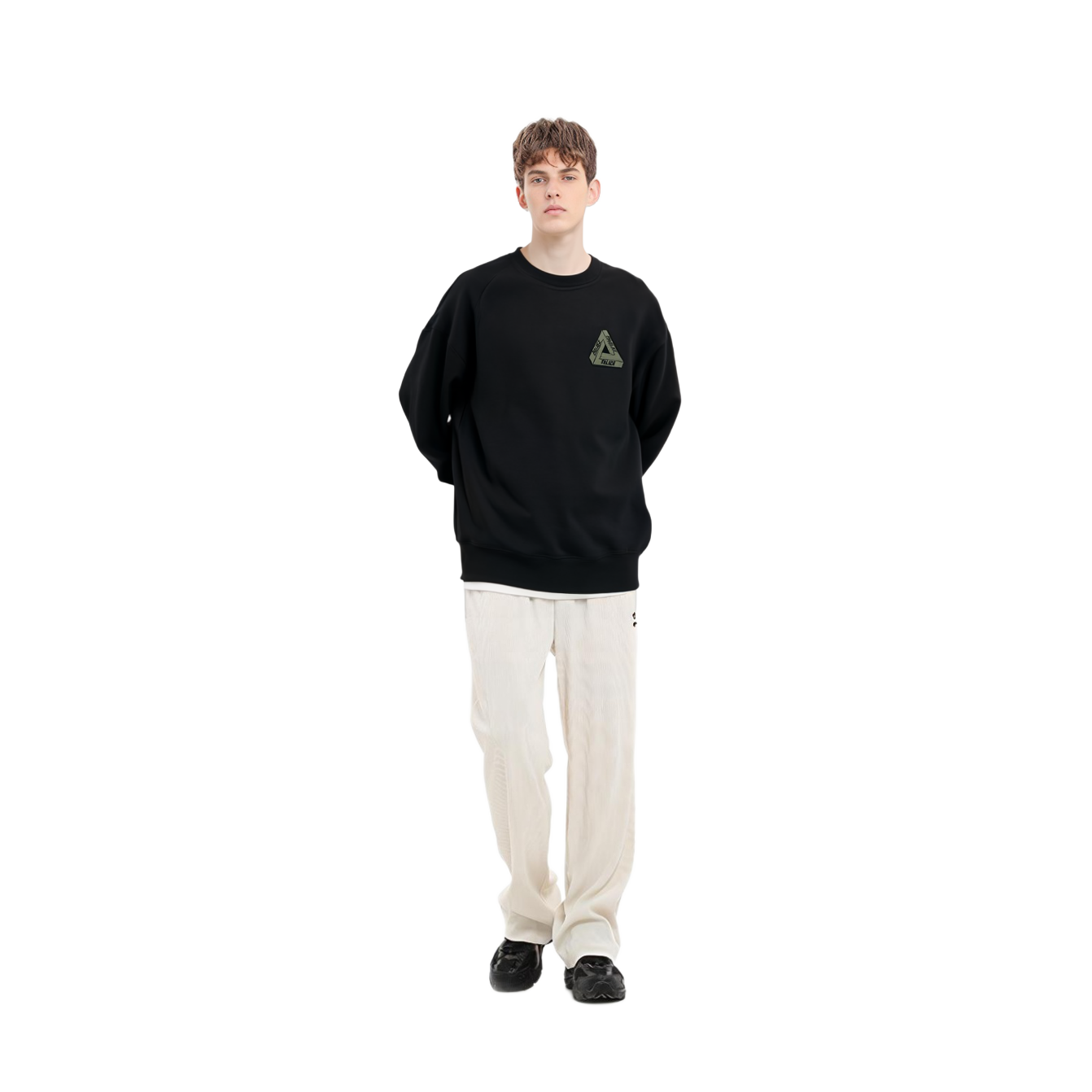 Cheap PALACE FW22 Tri-Ferg Slub Crew Neck Sweatshirt Black  Triangular Print. P23CS139