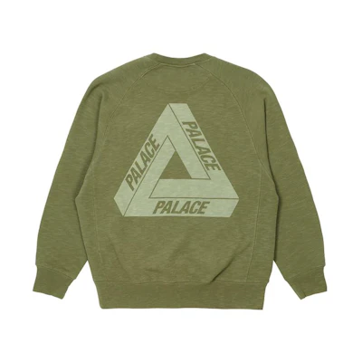 Palace FW22 Tri-Ferg Slub Crewneck Olive Logo Print Sweatshirt Olive Green P23CS143