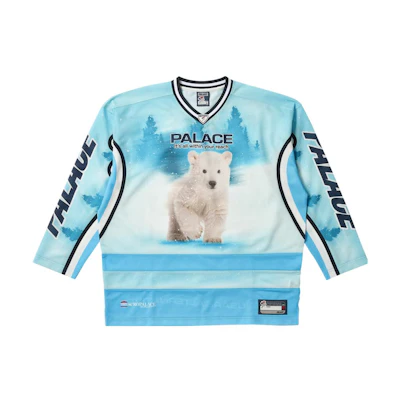 PALACE FW23 Brighter Alternative Polar Bear Hockey Jersey Blue Unisex Long Sleeve. P25ES070