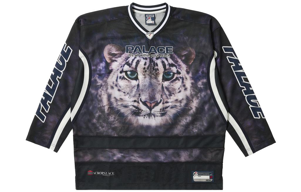 PALACE FW23 Brighter Alternative Tiger V-Neck Hockey Jersey Unisex Black Long Sleeve. P25ES073