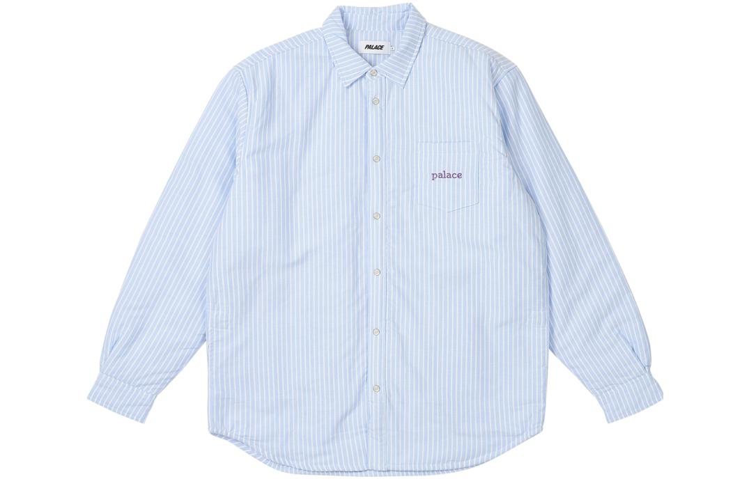 PALACE FW23 Cozy Stripe Logo Pocket Button-Up Long Sleeve Shirt Blue Unisex. P24SHT017