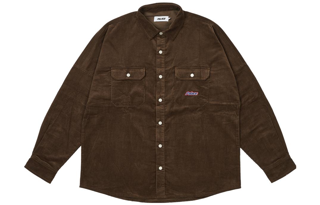 PALACE FW23 Drop Shoulder Cord Shirt Brown Unisex Long Sleeve Button-Up. P25SHT037