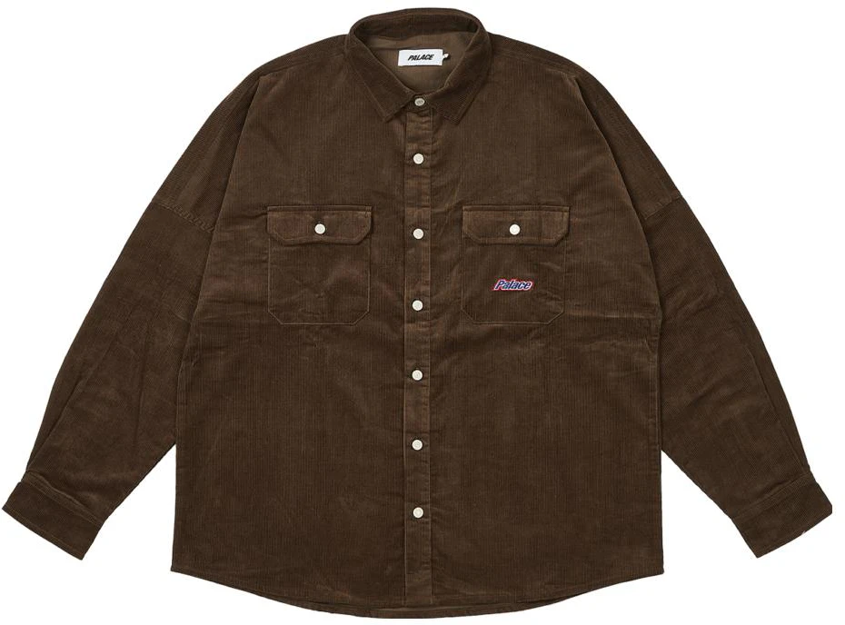 palace-fw-23-drop-shoulder-cord-shirt-brown-unisex-long-sleeve-button-up-p25-sht-037