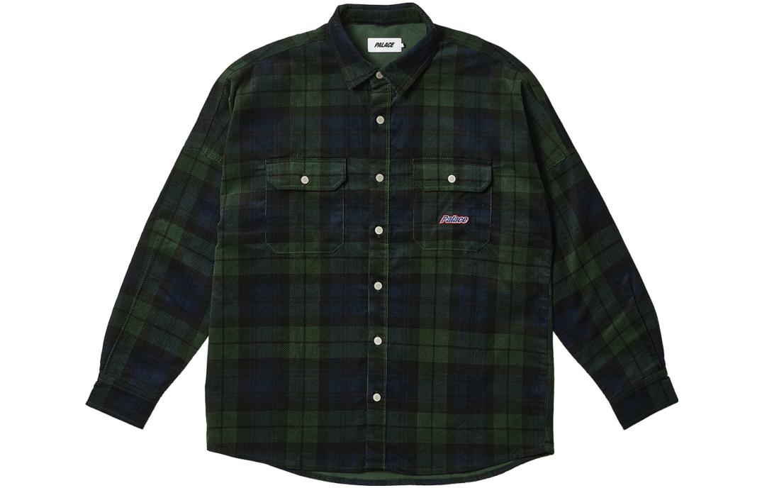 PALACE FW23 Drop Shoulder Plaid Cord Shirt Green Unisex Long Sleeve P25SHT043
