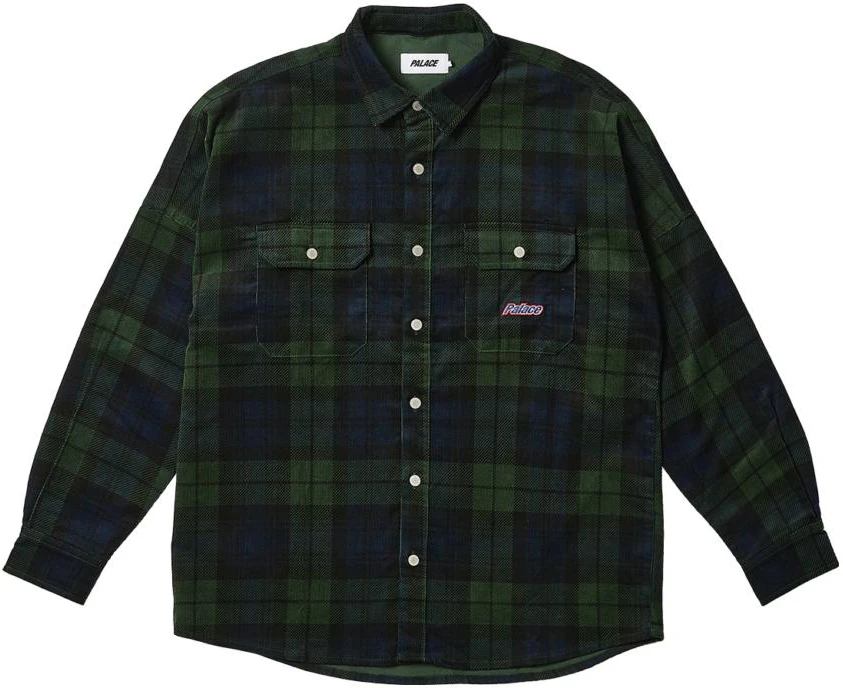 palace-fw-23-drop-shoulder-plaid-cord-shirt-green-unisex-long-sleeve-p25-sht-043