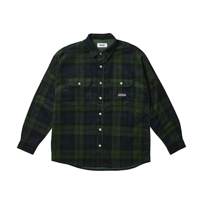 PALACE FW23 Drop Shoulder Plaid Cord Shirt Green Unisex Long Sleeve P25SHT043