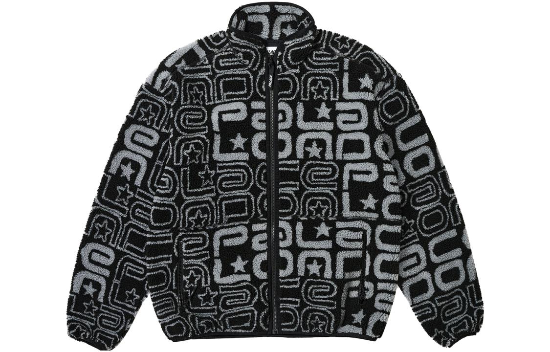 PALACE FW23 Joyrex Fleece Jacket All-Over Logo Print Unisex Black. P25JK072