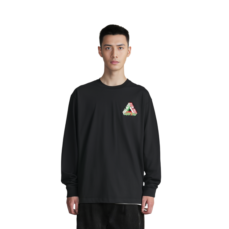Sizing PALACE FW23 Kaos Lengan Panjang Logo Printed Crewneck Warna Hitam P25LS018