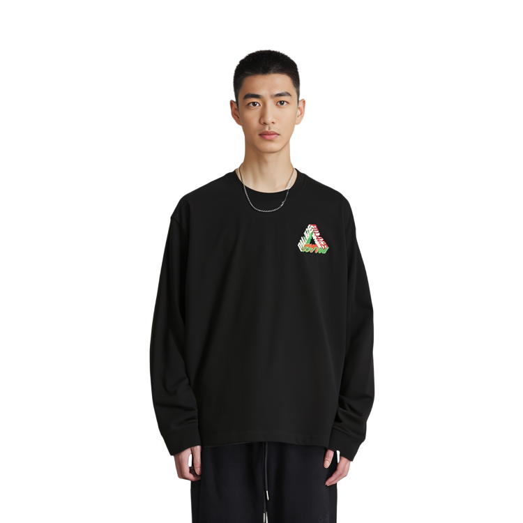 Cheap PALACE FW23 Kaos Lengan Panjang Logo Printed Crewneck Warna Hitam P25LS018