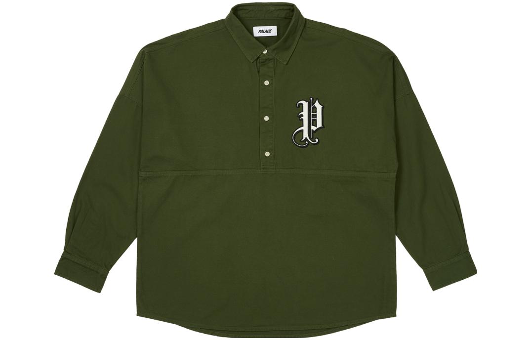 PALACE FW23 Old English Overshirt Solid Color Half-Button Shirt Deep Green Unisex P25SHT023