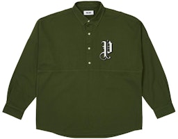 PALACE FW23 Old English Overshirt Solid Color Half-Button Shirt Deep Green Unisex P25SHT023 PALACE FW23 Old English Overshirt Solid Color Half-Button Shirt Deep Green Unisex P25SHT023