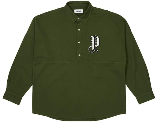 PALACE FW23 Old English Overshirt Solid Color Half-Button Shirt Deep Green Unisex P25SHT023 Buy PALACE FW23 Old English Overshirt Solid Color Half-Button Shirt Deep Green Unisex P25SHT023