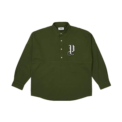 PALACE FW23 Old English Overshirt Solid Color Half-Button Shirt Deep Green Unisex P25SHT023