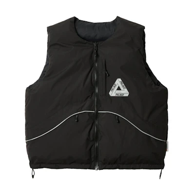 PALACE FW23 P-TECH Reversible Reflective Puffa Vest Unisex Black. P25JK082
