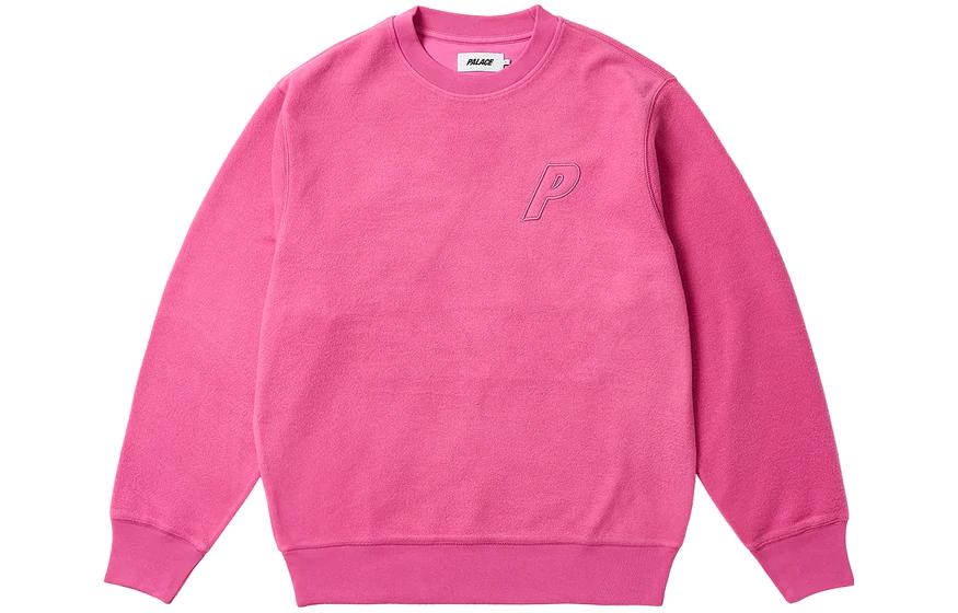 Palace FW23 Reverse P-3 Crewneck Pink Sweatshirt Unisex Logo Embroidery Pullover P25CS102