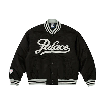 PALACE FW23 Satin The Arena Jacket Black Unisex Logo Print Striped Outerwear. P25JK028
