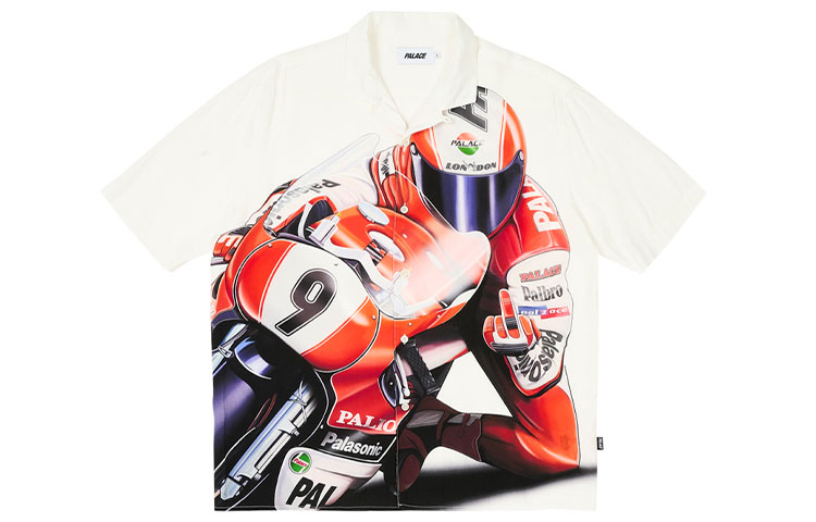 Order PALACE FW23 SKRRT Kemeja Pendek Motif Balap Moto Putih Unisex. P25SHT001