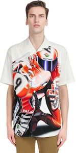 PALACE FW23 SKRRT Kemeja Pendek Motif Balap Moto Putih Unisex. P25SHT001 Shop PALACE FW23 SKRRT Kemeja Pendek Motif Balap Moto Putih Unisex. P25SHT001