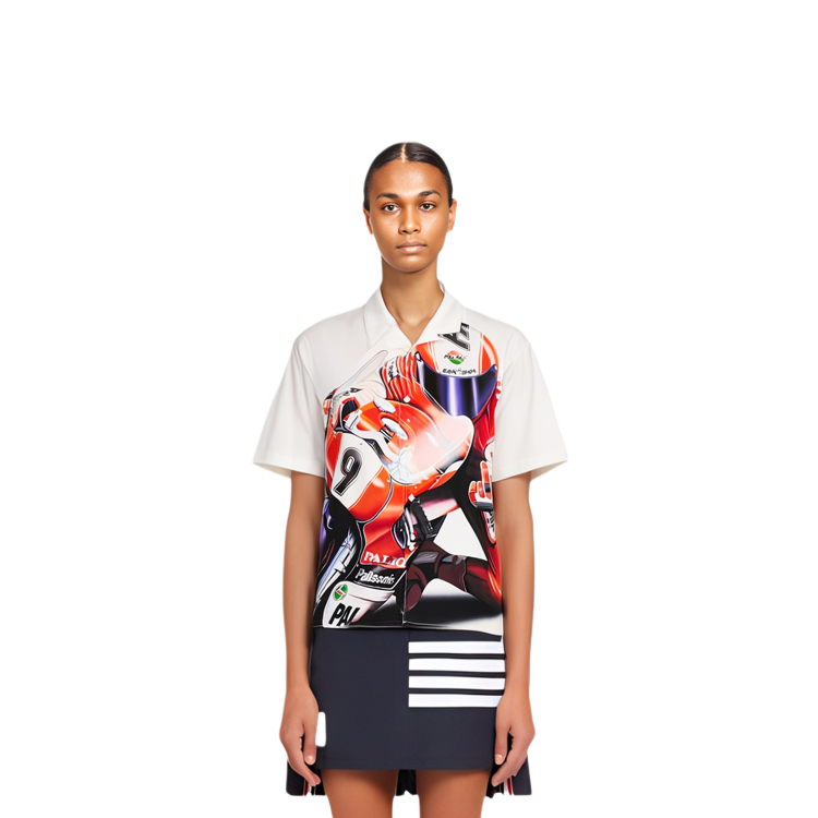 Details for PALACE FW23 SKRRT Kemeja Pendek Motif Balap Moto Putih Unisex. P25SHT001