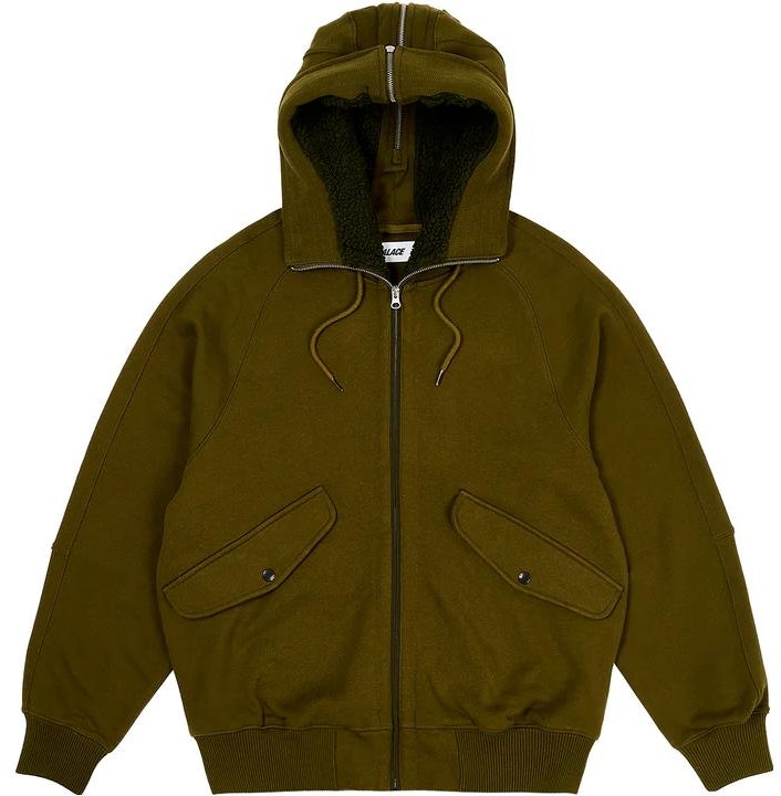 palace-fw-23-split-hood-bomber-sweat-olive-zip-up-jacket-unisex-p23-cs-226