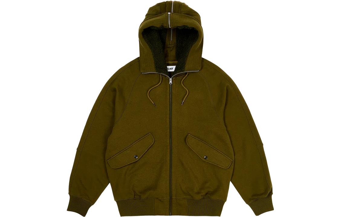 Order Jaket Unisex Palace FW23 Split Hood Bomber Sweat Olive Zip-Up. P23CS226