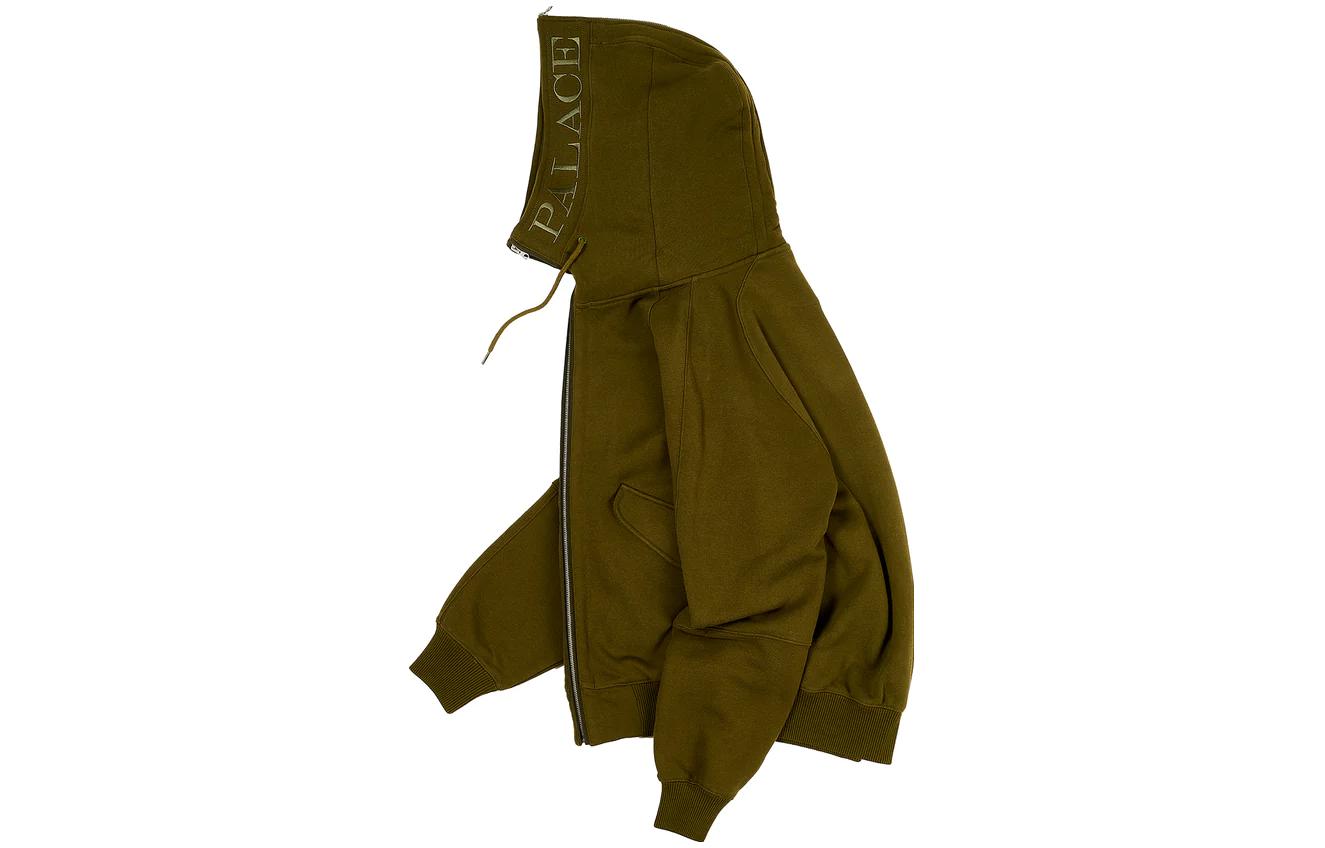 Shop Jaket Unisex Palace FW23 Split Hood Bomber Sweat Olive Zip-Up. P23CS226