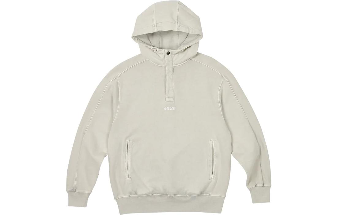 PALACE FW23 Washed Terry 1/4 Placket Hooded Sweatshirt Unisex Gray P24CS136
