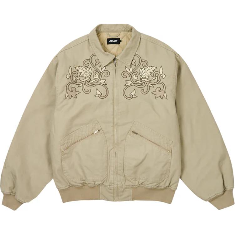 Palace FW24 Floral Canvas Bomber Jacket Embroidered Unisex - Light Grey P27JK114