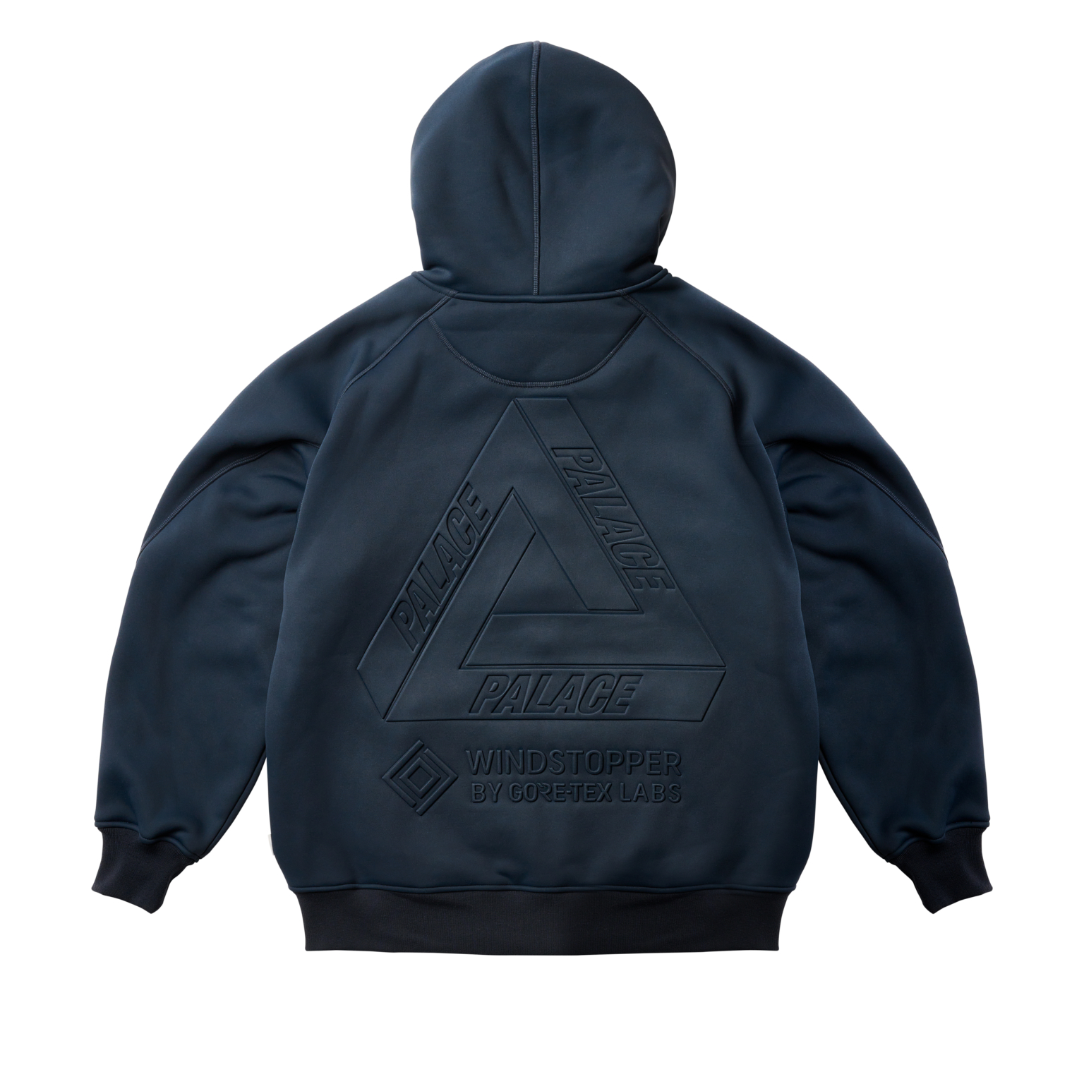 Shop Palace FW24 GORE-TEX WINDSTOPPER Bonded Logo Hooded Jacket Navy Unisex P27JK135